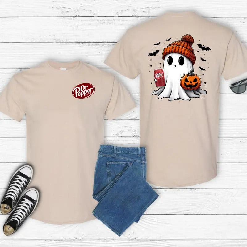 Dr Pepper Ghost Cute Halloween 2Sides T-Shirt Comfort Fabric Hoodie, Sweatshirt | GrindPrints.com