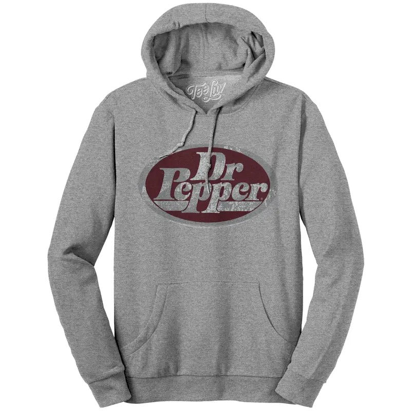 Dr Pepper Silver Logo Pullover Hooded Sweatshirt - Gray T-Shirts, Hoodie | GrindPrints.com