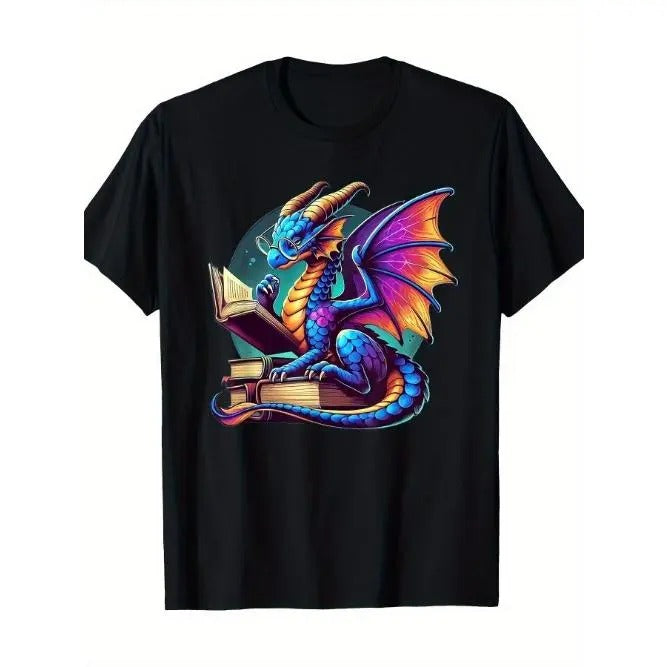 Dragon Reading A Book Bookworm Book Lover T-Shirt, Men's T-shirt Made in USA Hoodie, Sweatshirt | GrindPrints.com