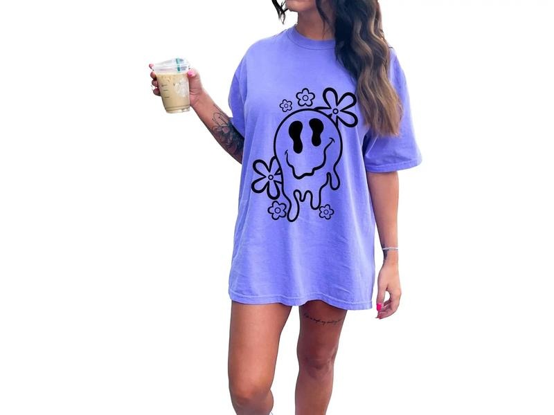 Drippy Smiley Sweatshirt, Floral Happy Face Shirt, Melting Smiley Face Birthday Gifts Ideas, Unisex T-Shirt, Short Sleeve...