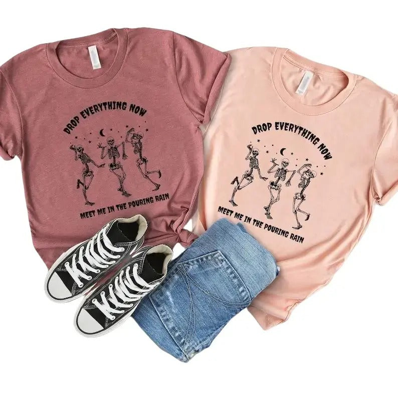 Drop Everything Now Tee, Distressed Skeleton Shirt Hoodie, Sweatshirt | GrindPrints.com