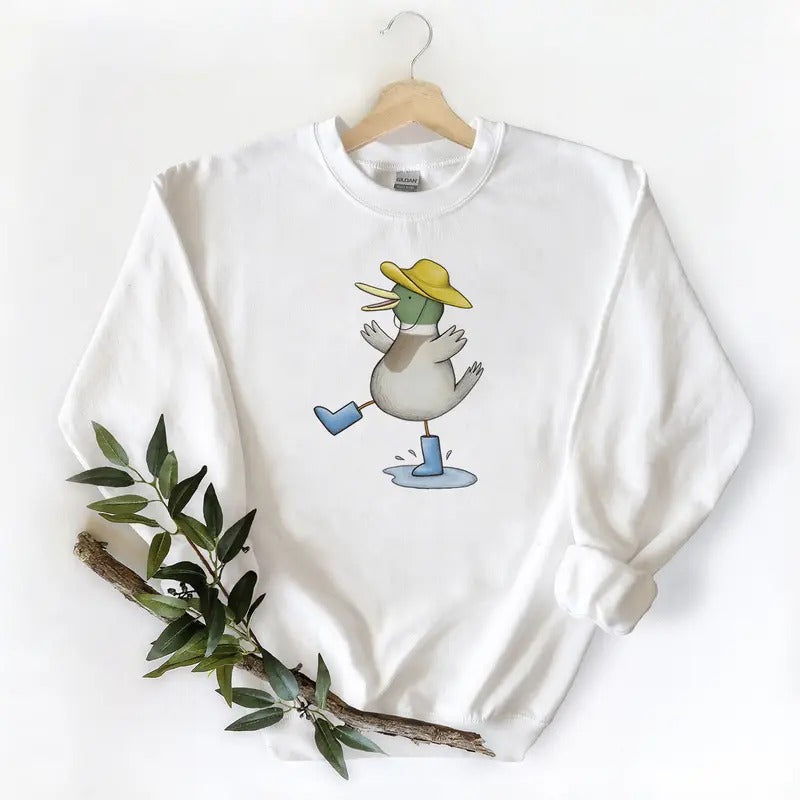 Duck Loves Mallard Duck in the Rain - Long Sleeve Unisex T-shirt Sweatshirt Hoodie | GrindPrints.com