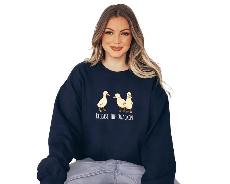 Ducks Hoodie, Release The Quacken, Cute Duck Sweater T-Shirts, Sweatshirt | GrindPrints.com