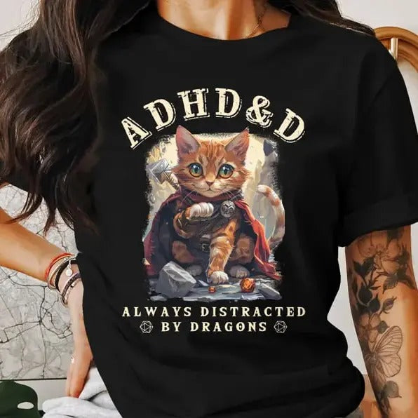 Dungeons and Dragons ADHD&D Always Distracted by Dragons T-shirt, DnD Vintage Tee,  DnD Shirt, RPG Gift, Dungeons and...