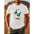 "Earphone" pattern printing casual novel men's T-shirt, short-sleeved summer shirt, comfortable fit, fashionable street...