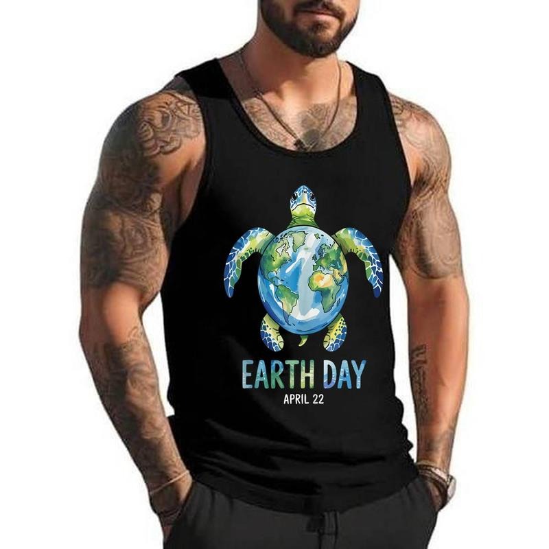 Earth Day 2025 Earth Sea Turtle Art Women Men Teachers Unisex Tank Top, Cotton, Size S-3XL T-Shirts, Hoodie, Sweatshirt