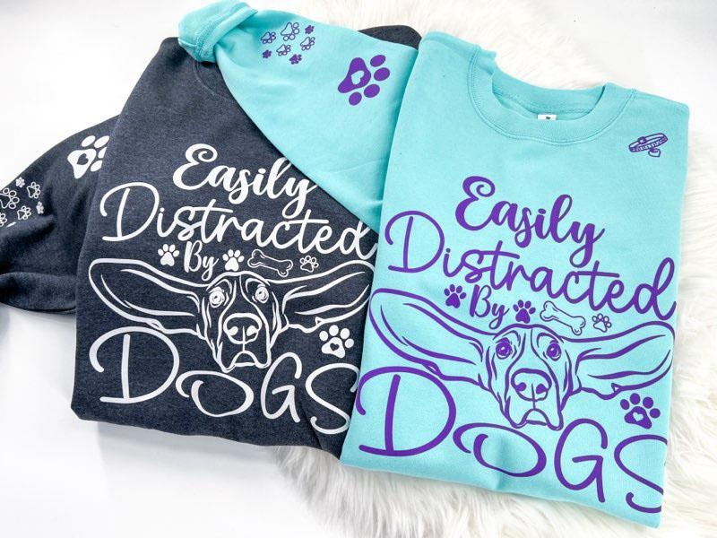Easily Distracted By Dogs Sweatshirt Womenswear Comfy Oversized Mint or Charcoal T-Shirts, Hoodie | GrindPrints.com
