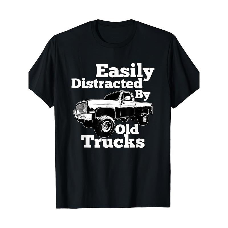 Easily Distracted By Old Trucks Square Body Squarebody T-Shirt Made in USA Hoodie, Sweatshirt | GrindPrints.com