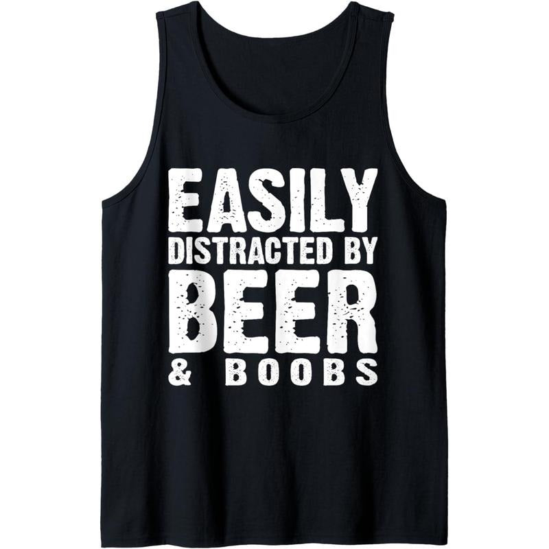 Easily Distracted by Beer & Boobs Funny Adult Humorous Tank Top made in usa T-Shirts, Hoodie, Sweatshirt | GrindPrints.com