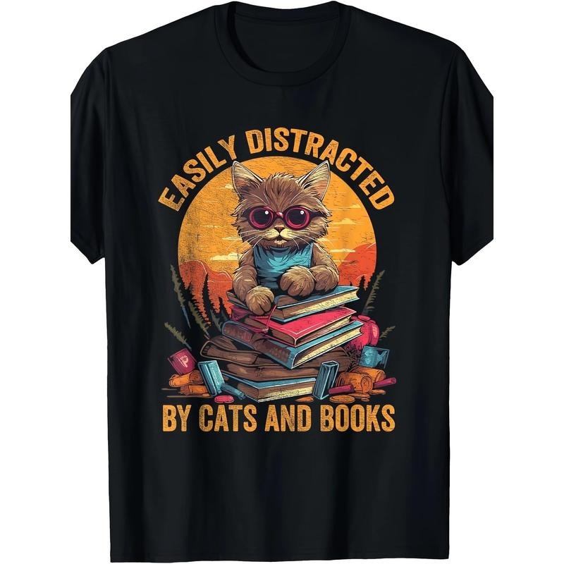 Easily Distracted Cats Books Book Lover Made USA T-Shirts, Hoodie, Sweatshirt