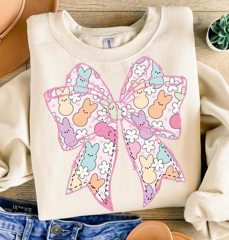 Easter Coquette Bow Sweatshirt Cute Coquette Peeps Happy Easter Spring Glitter Bow Gift T-Shirts, Hoodie | GrindPrints.com