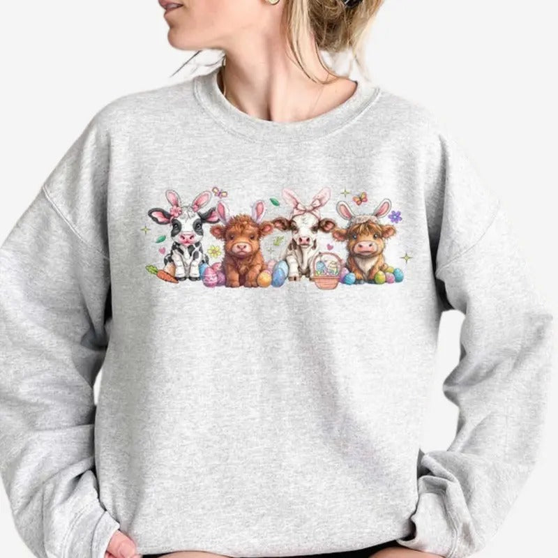 Easter Cow Sweatshirt, Heifer Easter Day Crewneck, Trendy Sweater, Gift For Easter T-Shirts, Hoodie | GrindPrints.com