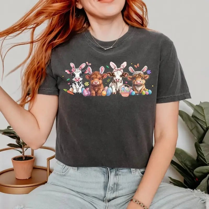 Easter Day Cow T-Shirt, Cute Cow Shirt, Bunny Cow Shirt, Easter Cow Shirt, Easter Day Heifer Shirt, Cute Shirt, gift for...