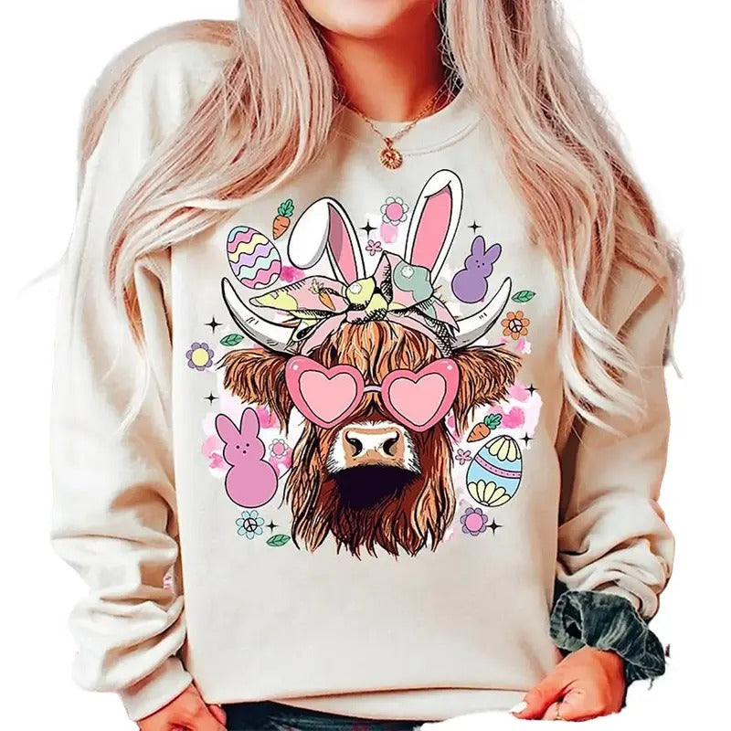 Easter Day Highland Cow Sweatshirt, Hoodie, T-shirt, Easter Shirt, Cute Easter Gifts, Peeps Shirt | GrindPrints.com