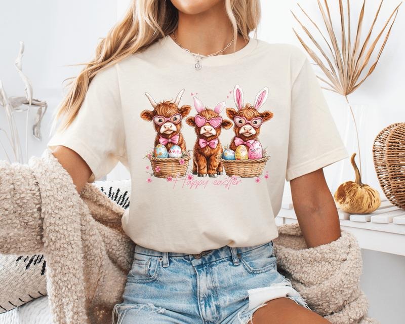 Easter Highland Cows Unisex Shirt ONLY ONE NATURAL LARGE AVAILABLE Hoodie, Sweatshirt | GrindPrints.com