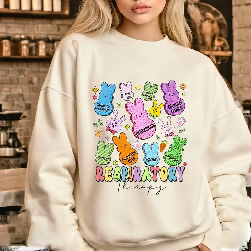 Easter Respiratory Therapist Sweatshirt Casual Street Style Fleece Fabric Crewneck Pullover Sweatshirt Tops Trendy for...