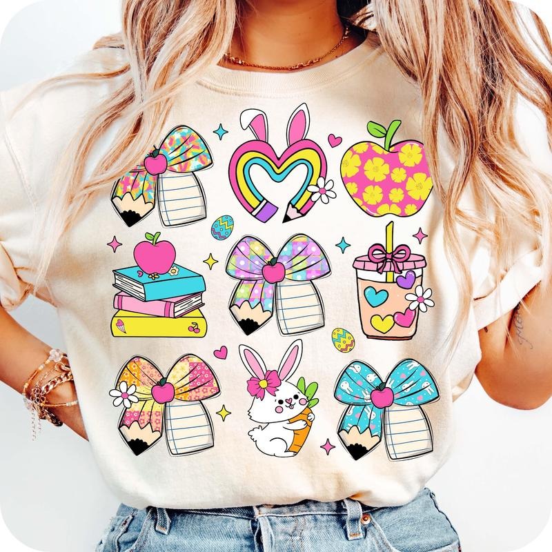 Easter Teacher Bundle T-Shirt, Teacher Easter T-Shirt, Easter T-Shirt, Coquette easter T-Shirt, Teacher Gifts, Preppy...