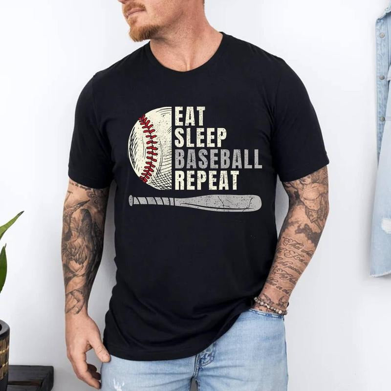 Eat Sleep Baseball Repeat Funny Baseball Player T-Shirt | 100% Cotton Tee, Top Menswear Hoodie, Sweatshirt | GrindPrints.com