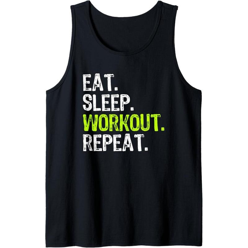 Eat Sleep Workout Repeat Funny Work Out Gym Funny Tank Top MADE IN USA T-Shirts, Hoodie, Sweatshirt | GrindPrints.com