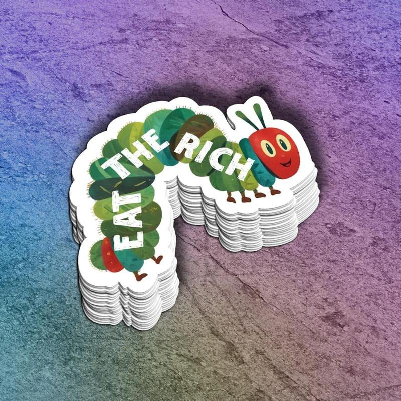 Eat the Rich Caterpillar Sticker | Activist Decal | Anti-capitalist Bumper Sticker | Social Justice Gift | Laptop Decal...