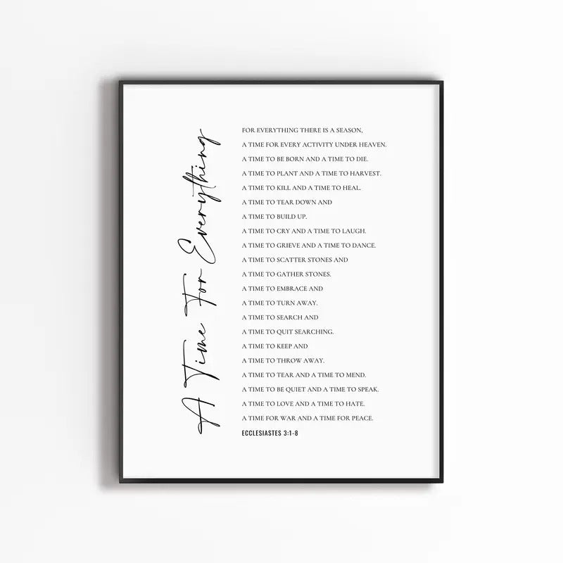 Ecclesiastes 3:1 8 Minimal Bible Verse Wall Art, A Time For Everything Print, Scripture Poster For Christian Home, Gifts...