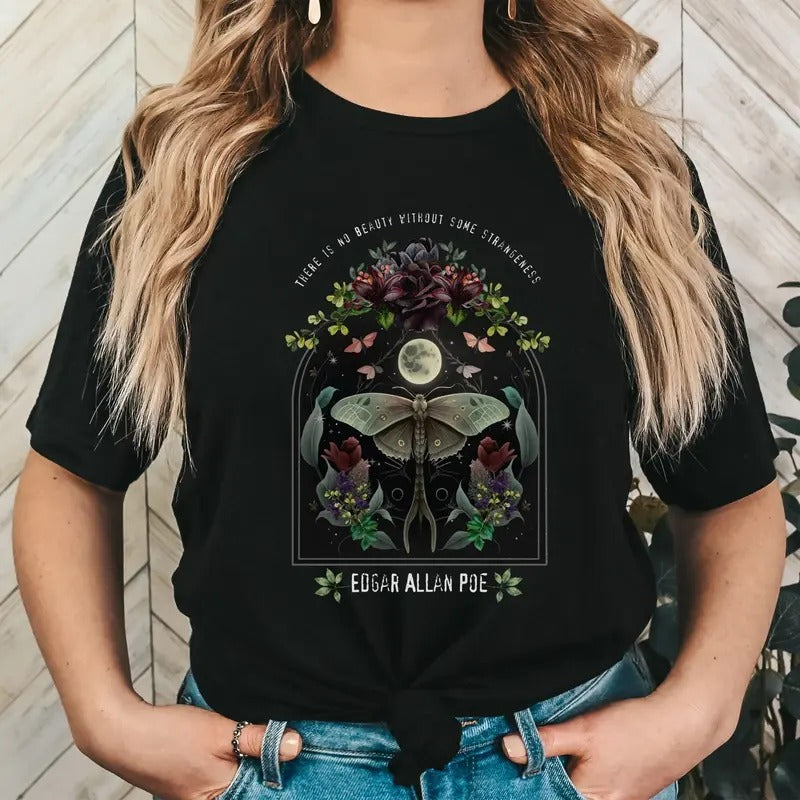 Edgar Allen P0e shirt, dark academia bookish gift for her, night garden literary quote, fairycore gothic merch, dark...