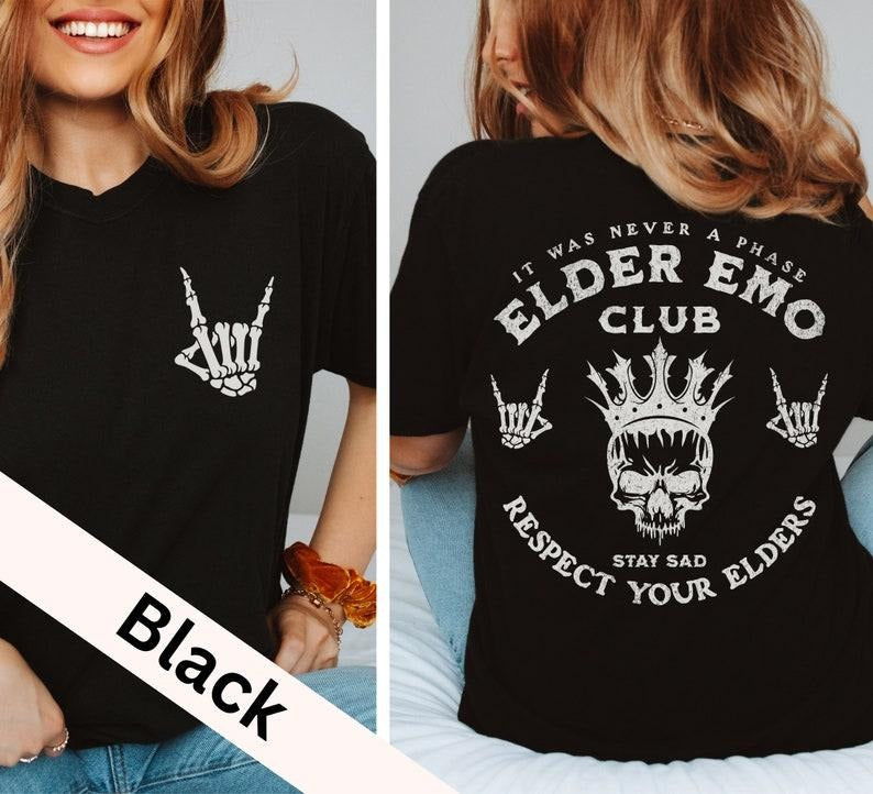 Elder Emo Club Shirt, Respect Your Elder, Emo Shirt, Emo Girl Shirt, It Was Never A Phase, Skull Shirt, Band Shirt, Pop...