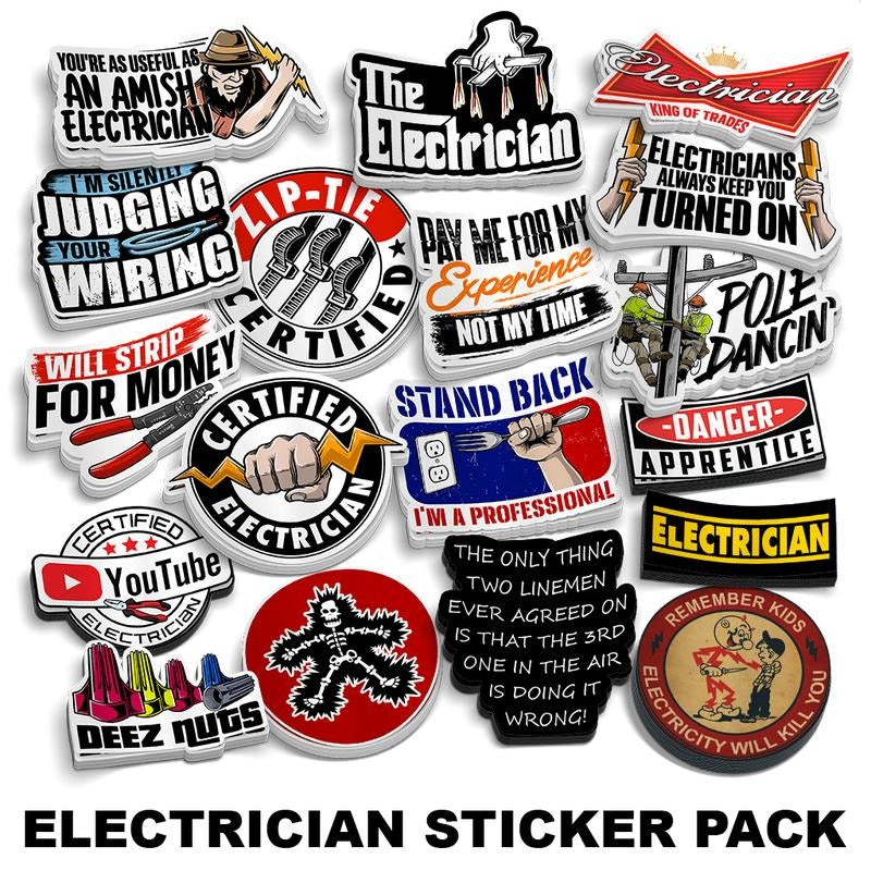 Electrician Sticker Pack Heavy Duty Water UV Resistant 6mil Vinyl T-Shirts, Hoodie, Sweatshirt