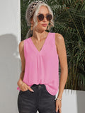 Elegant Sleeveless V Neck Work Office Pleated Tank Top Shirt Hoodie, Sweatshirt | GrindPrints.com