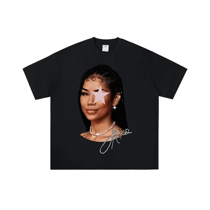 Elevate Your Fashion with Jhene Pink Star Big Face Graphic Tee Hoodie, Sweatshirt | GrindPrints.com