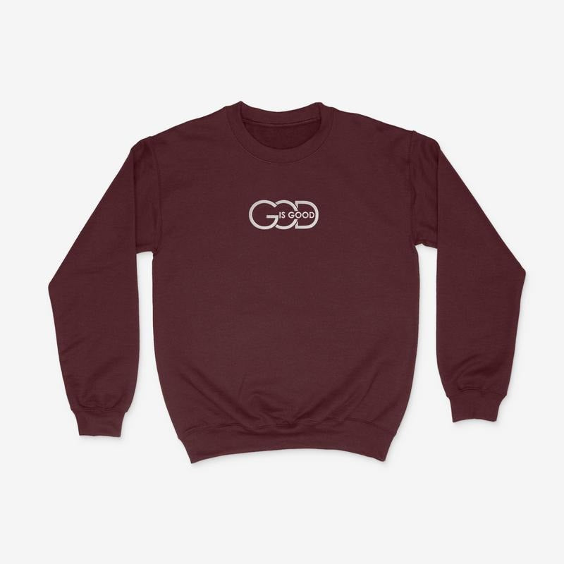 Embroidered 'God is Good' Sweatshirt - Unisex Christian Crewneck Sweaters , Menswear Womenswear Pullover Tops christian...