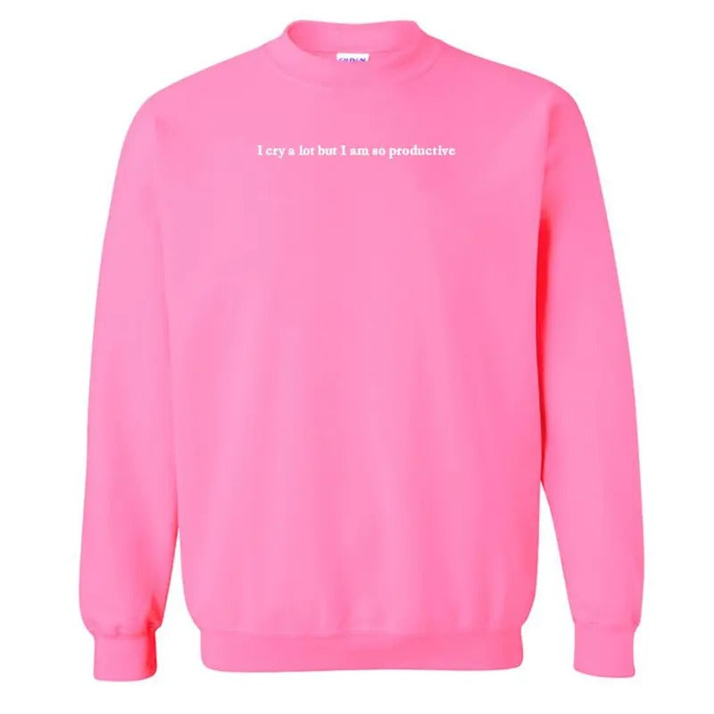 Embroidered 'I Cry A Lot But' Crewneck Sweatshirt T-Shirts, Hoodie | GrindPrints.com