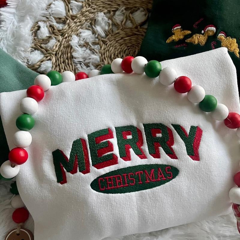 Embroidered Block MERRY CHRISTMAS Sweatshirt T-Shirts, Hoodie | GrindPrints.com