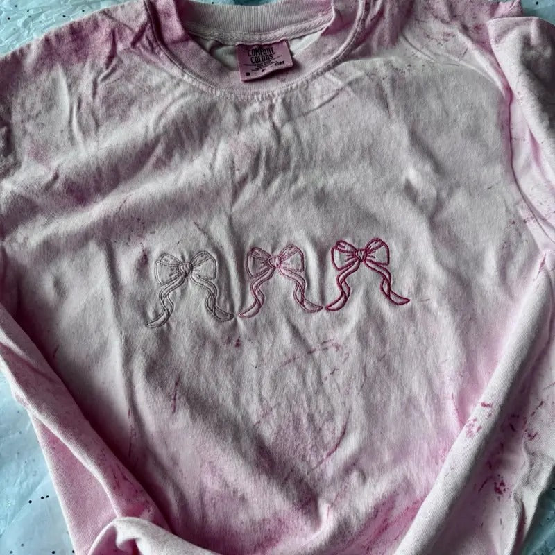Embroidered Bow Tshirt, Summer Tshirt, Cute Embroidered Shirt, Cute Tshirts Hoodie, Sweatshirt | GrindPrints.com