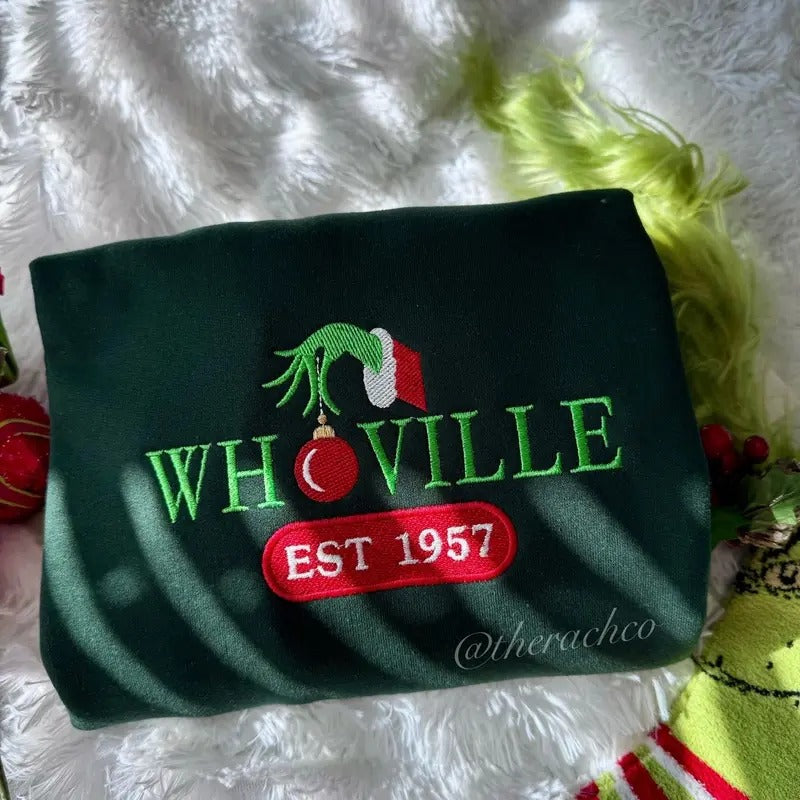 Embroidered Christmas Sweatshirt, Christmas Crewneck, WhoVlle Sweatshirt, Christmas Sweater T-Shirts, Hoodie