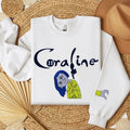Embroidered Coraline Sweatshirt, Spooky Season Tee, Couple Matching Halloween Embroidery Shirt Gift Hoodie | GrindPrints.com