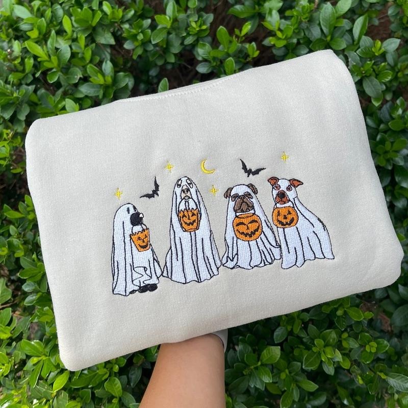 Embroidered Doggy Ghost Crewneck T-Shirts, Hoodie, Sweatshirt | GrindPrints.com