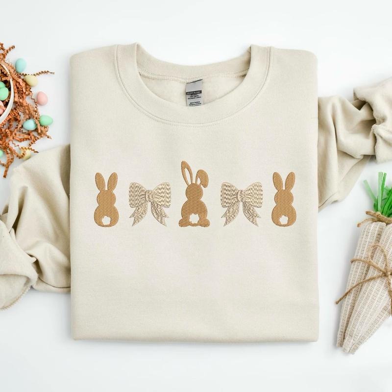 Embroidered Easter Day Sweatshirt, Embroidered Rabbit Hoodie, Embroidered Easter Bunny Shirt, Easter Shirt, Cute Bunny...