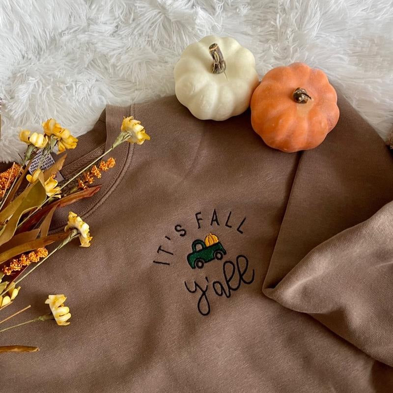 Embroidered Fall Sweatshirt, Hey Yall Sweatshirt T-Shirts, Hoodie | GrindPrints.com