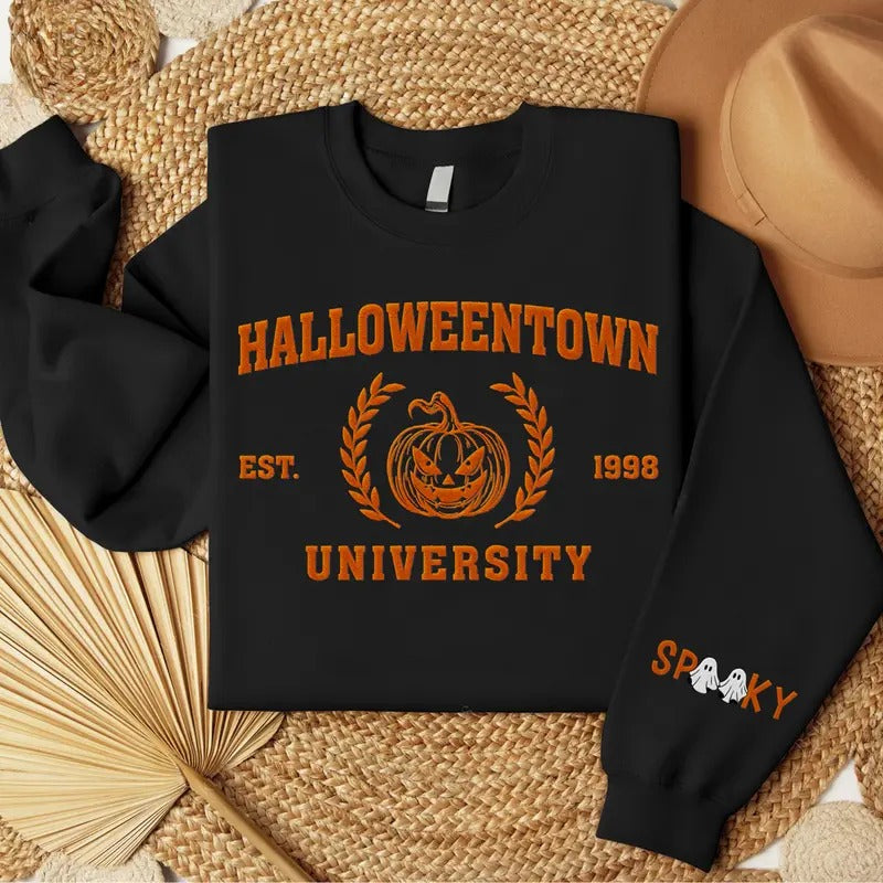 Embroidered Halloween Shirt, Halloweentown Sweatshirt, Embroidered Crewneck Pumpkin Shirt Hoodie | GrindPrints.com