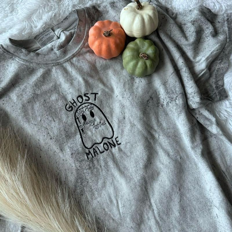Embroidered Halloween Tshirt, Ghost Malone Tshirt, Embroidered Tshirt, Halloween Shirt, Cute Halloween Shirt, Oversized...