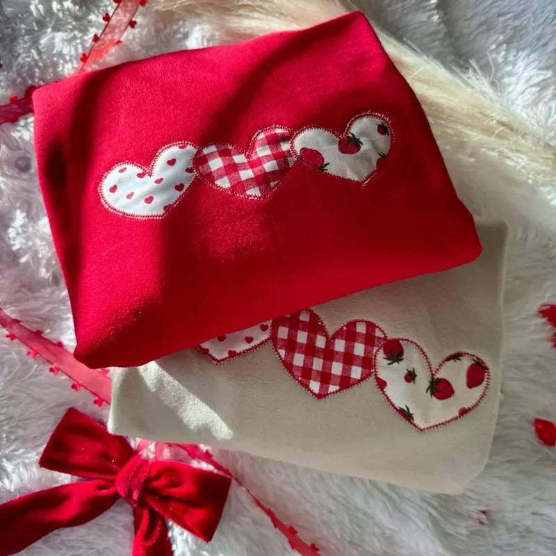 Embroidered Heart Applique, Valentines Day Sweatshirt T-Shirts, Hoodie | GrindPrints.com