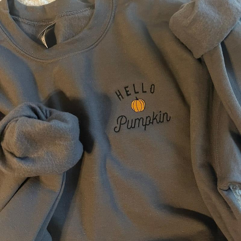 Embroidered Hello Pumpkin Sweatshirt T-Shirts, Hoodie | GrindPrints.com