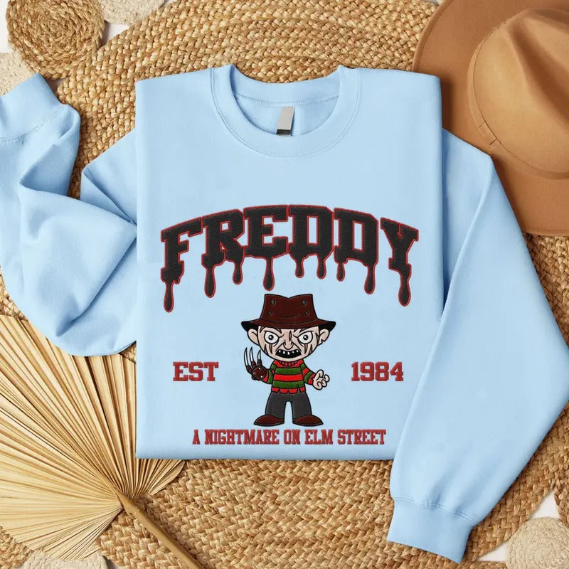 Embroidered Horror Freddy Krueger Halloween Sweatshirt, Horror Movie Embroidery Shirt Hoodie | GrindPrints.com
