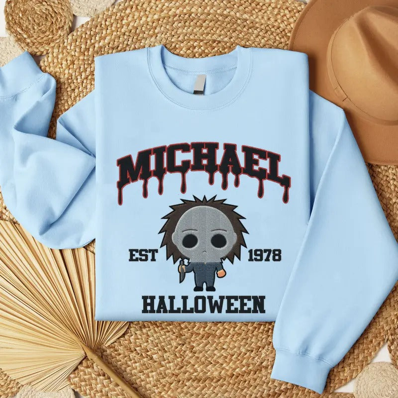 Embroidered Horror Michael Myers Halloween Sweatshirt, Horror Movie Embroidery Shirt Hoodie | GrindPrints.com