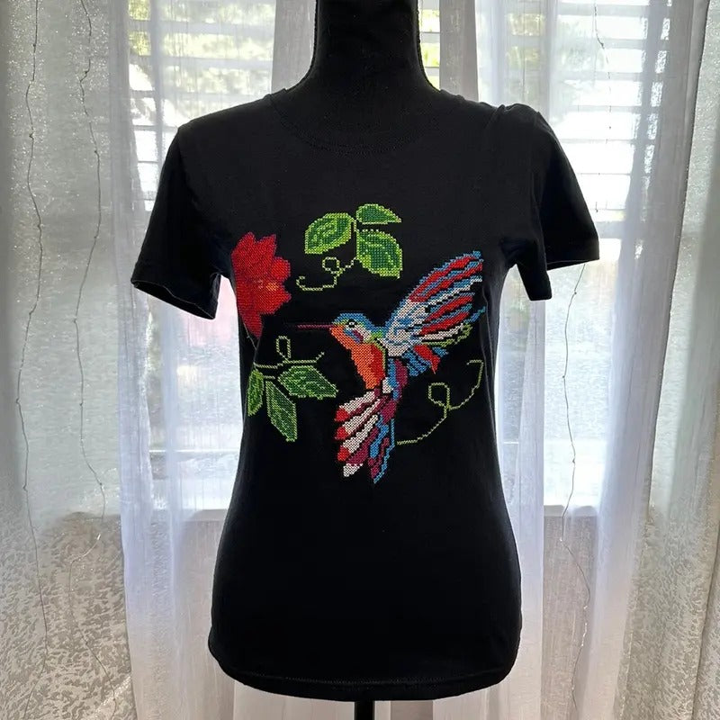 Embroidered Hummingbird  t shirt. Xs size Cotton Casual Hoodie, Sweatshirt | GrindPrints.com