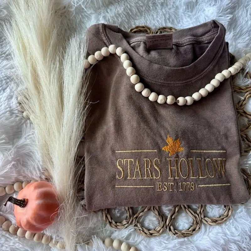 Embroidered Long Sleeve, Cute Embroidered Shirt, Fall Shirt, Stars Hollow Tshirt Hoodie, Sweatshirt | GrindPrints.com