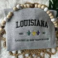 Embroidered Louisiana Sweatshirt, Mardi Gras Pullover, Louisiana Crewneck T-Shirts, Hoodie | GrindPrints.com