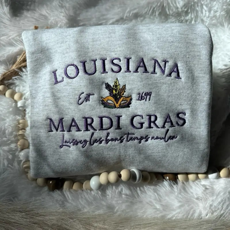 Embroidered Mardi Gras Sweatshirt, Mardi Gras  Pullover T-Shirts, Hoodie | GrindPrints.com