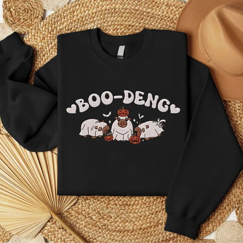Embroidered Moo Deng T-shirt, Halloween Sweatshirt, Unisex Wear, Trendy Holiday Tee Hoodie | GrindPrints.com
